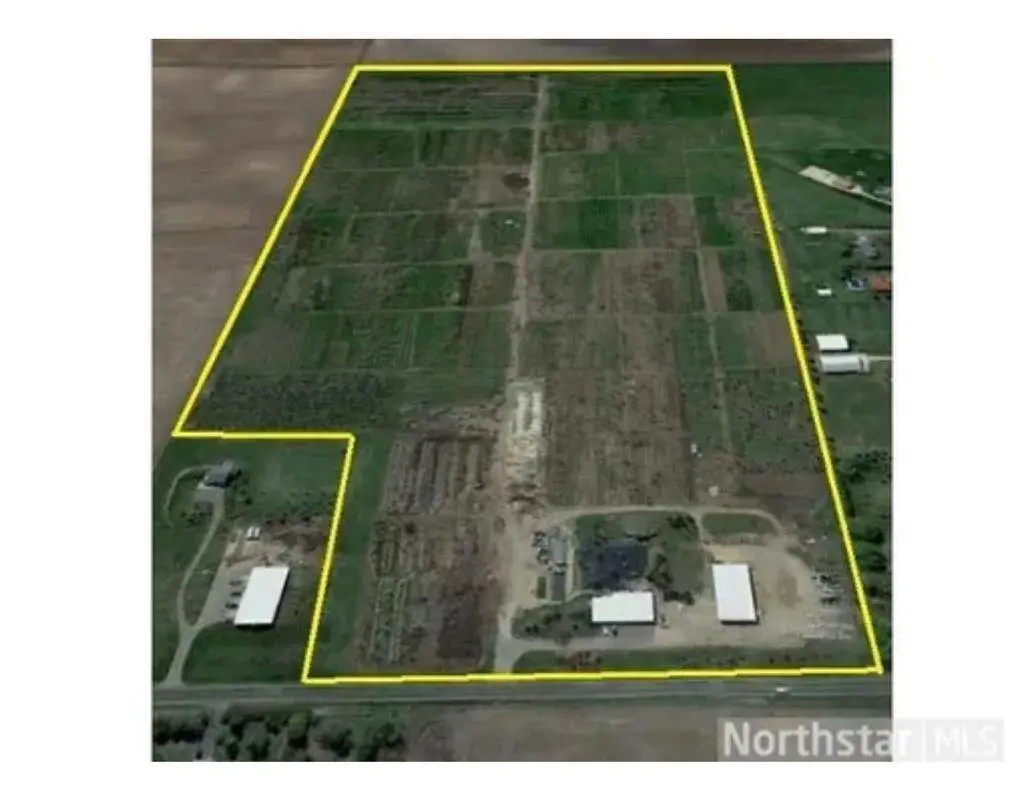 Aerial view of the 72-acre property outlined in yellow