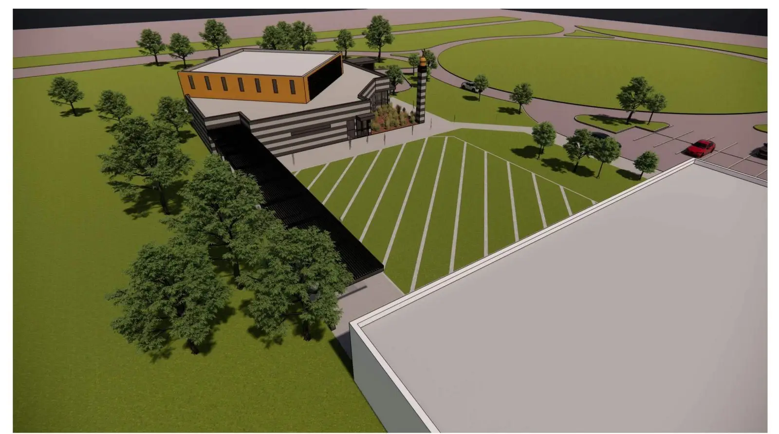 Aerial view of the rotated-plan concept