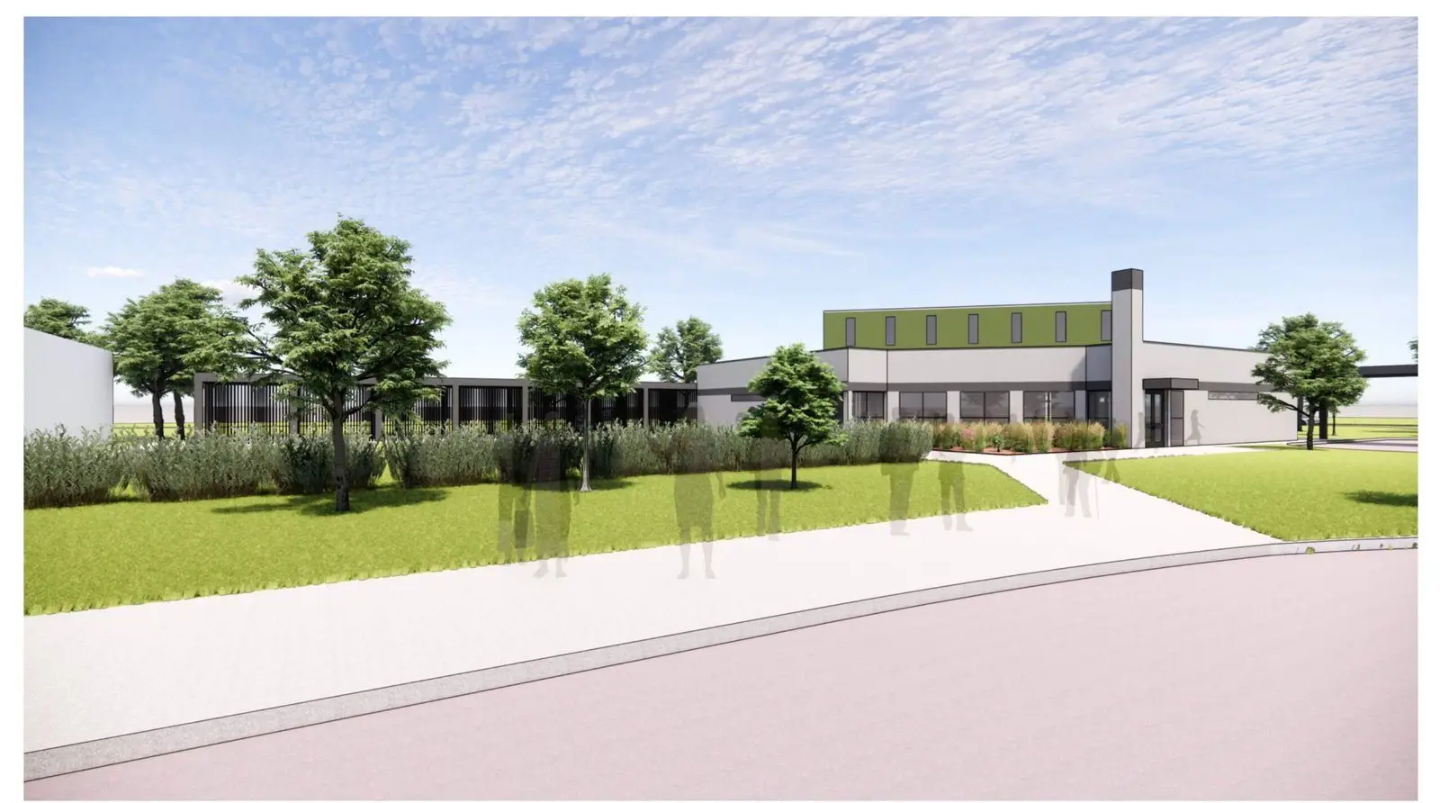 Rendering of the parking area and entrance canopy