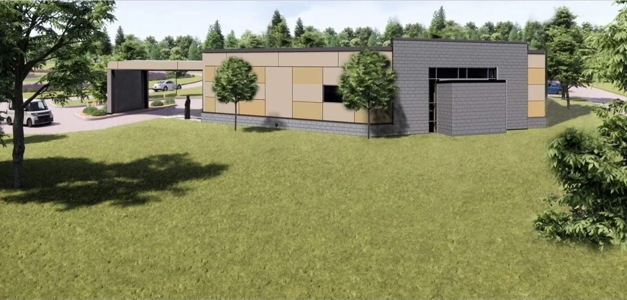 Rendering of the northeast entry of the Al-Maghfirah Masjid & Ghusl Center