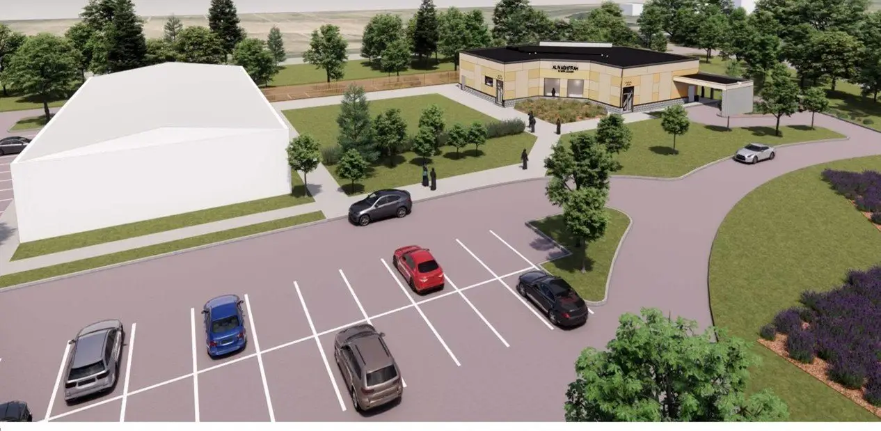 Rendering of the Masjid & Ghusl Center from the southwest